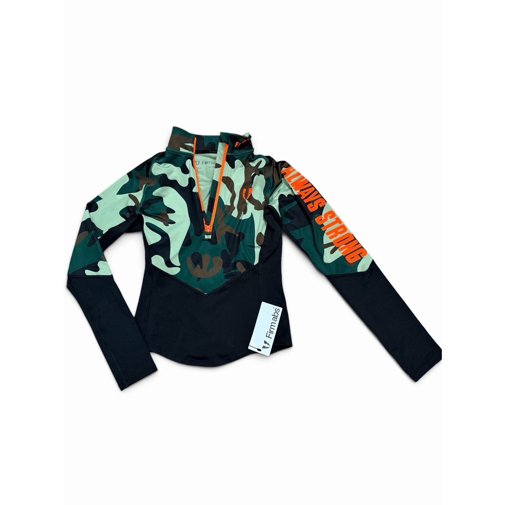 Firm Abs NWT Womens L Camo 1/4 Zip Long Sleeve Athletic Top Green Orange